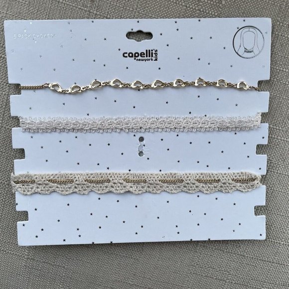 Capelli Kids Choker Necklace White Lace Gold Tone Chain Necklace Fashion Jewelry - Picture 3 of 11